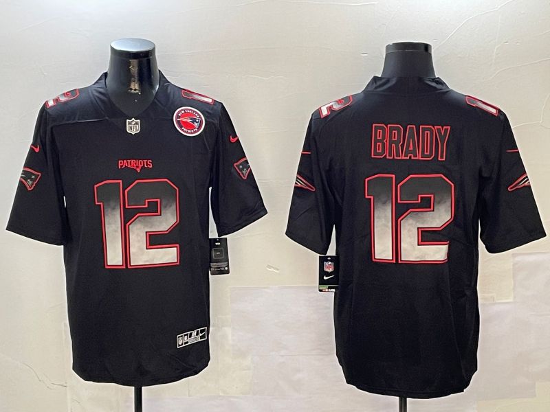 Men New England Patriots #12 Brady Black Nike Smoke Fashion 2024 Limited NFL Jersey style 2